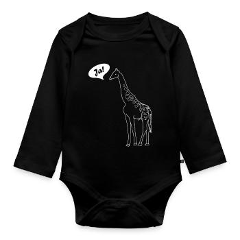 Ja mit Giraffe lustiger Comic für Ja-sager - Baby Bio-Langarm-Body - Schwarz - Vorne
