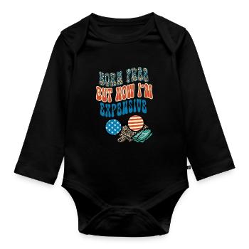 Né libre mais maintenant je suis cher drôle 4th De Juillet - Body Bébé bio manches longues - noir - Devant