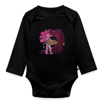 ASTRONAUT SPACE SURFER SURF SURFING SURF MOTIF - Organic Longsleeve Baby Bodysuit - black - Front