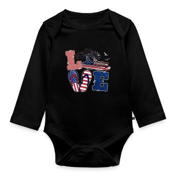 Pontoon Boat America Flip Flops Summer - Organic Longsleeve Baby Bodysuit - black - Front