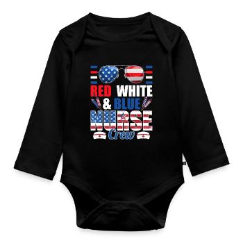 Red White Blue Nurse Crew American Flag - Organic Longsleeve Baby Bodysuit - black - Front