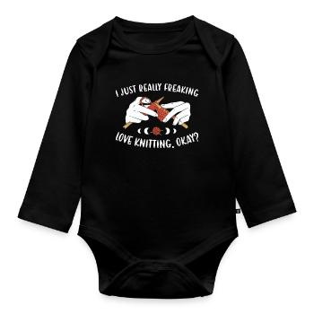 J'adore vraiment tricoter, d'accord ? tricot - Body Bébé bio manches longues - noir - Devant