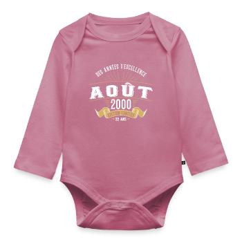 22 Ans Anniversaire Vintage Né(e) en Août 2000 - Body Bébé bio manches longues - mauve - Devant