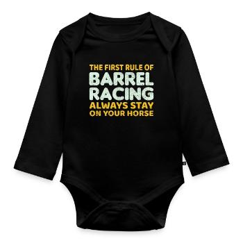 Barrel Racer Reiten Racing Rodeo Lustig - Baby Bio-Langarm-Body - Schwarz - Vorne