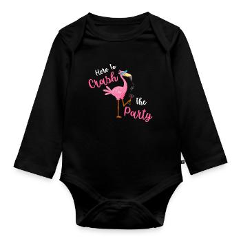 Here To Crash The Party Flamingo - Baby Bio-Langarm-Body - Schwarz - Vorne