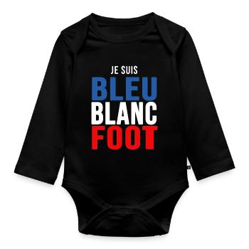 football je suis bleu blanc foot supporters - Body Bébé bio manches longues - noir - Devant