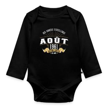 61 Ans Anniversaire Vintage Né(e) en Août 1961 - Body Bébé bio manches longues - noir - Devant