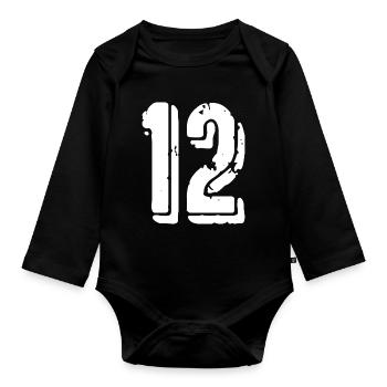 12 Zahl Trikot - Baby Bio-Langarm-Body - Schwarz - Vorne