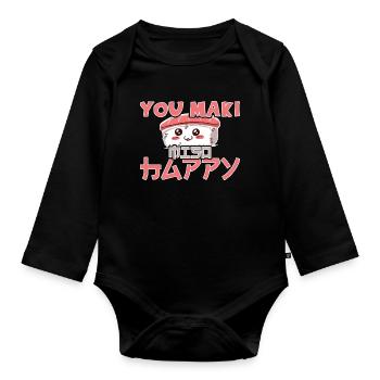 Kawaii Japanese Food Salmon Salmon Sushi Roll - Organic Longsleeve Baby Bodysuit - black - Front