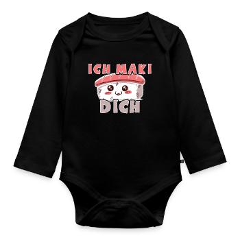 Kawaii Japanese Food Salmon Salmon Sushi Roll - Body Bébé bio manches longues - noir - Devant