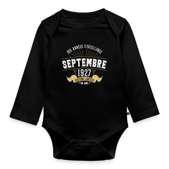 95 Ans Anniversaire Vintage En Septembre 1927 - Body Bébé bio manches longues - noir - Devant