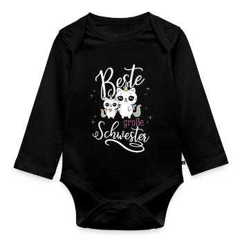 Beste große Schwester - Katze Einhorn Geschwister - Baby Bio-Langarm-Body - Schwarz - Vorne
