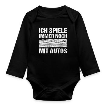 Ich spiele immer noch mit Autos - Baby Bio-Langarm-Body - Schwarz - Vorne