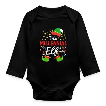 Elfe millénaire de Noël - Body Bébé bio manches longues - noir - Devant