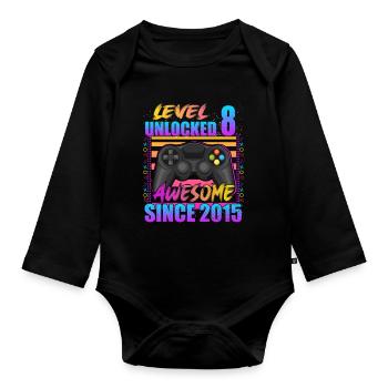 Video Game Level 8 Unlocked Awesome Since 2015 - Organic Longsleeve Baby Bodysuit - black - Front