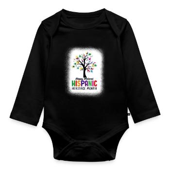 Happy National Hispanic Heritage Month Tree Roots - Organic Longsleeve Baby Bodysuit - black - Front
