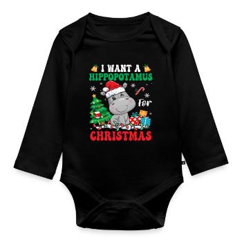I Want A Hippopotamus For Christmas Lights Santa - Baby Bio-Langarm-Body - Schwarz - Vorne