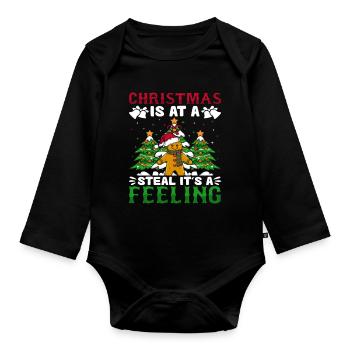 Christmas Is At A Steal It's A Feeling Gingerbread - Organic Longsleeve Baby Bodysuit - black - Front