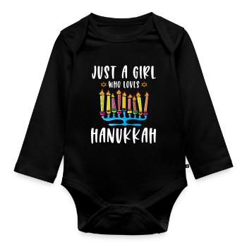 Just A Girl Who Loves Hanukkah Menorah Jewish - Organic Longsleeve Baby Bodysuit - black - Front