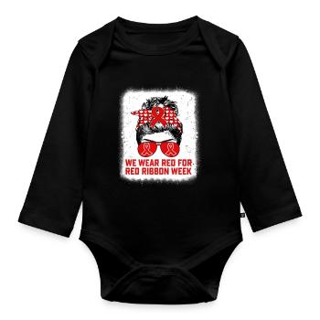 Nous portons du rouge pour l’enseignant de sensibilisation à la Semaine du ruban rouge - Body Bébé bio manches longues - noir - Devant