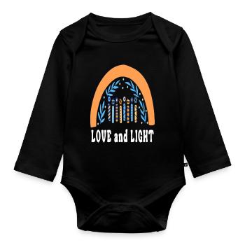 Love And Light Rainbow Hanukkah Jewish Hanukah - Organic Longsleeve Baby Bodysuit - black - Front