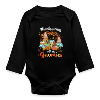 Thanksgiving With My Gnomies Friends Happy Fall - Organic Longsleeve Baby Bodysuit - black - Front