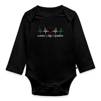 Women Life Freedom Heartbeat Women's Rights Iran - Organic Longsleeve Baby Bodysuit - black - Front