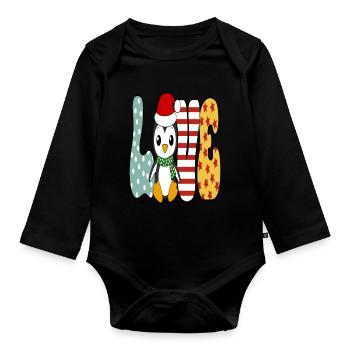 Penguin Santa Hat Love Noël cadeau de Noël - Body Bébé bio manches longues - noir - Devant