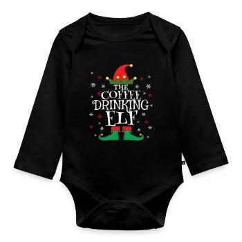 Coffee Drinking Elf Family Matching Christmas - Organic Longsleeve Baby Bodysuit - black - Front