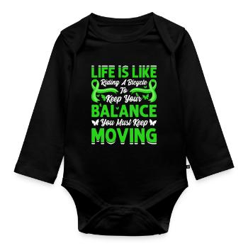 Life Is Like Riding A Bicycle - Baby Bio-Langarm-Body - Schwarz - Vorne