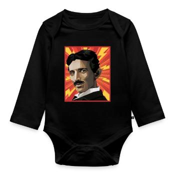Nicola Tesla Popart - Baby Bio-Langarm-Body - Schwarz - Vorne