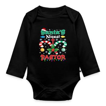 Santa's Nicest Pastor Christmas Religious - Baby Bio-Langarm-Body - Schwarz - Vorne