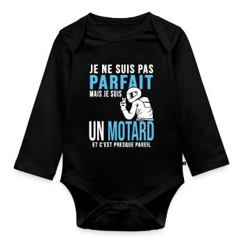 moto parfait motard humour homme motard - Body Bébé bio manches longues - noir - Devant