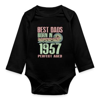 Die Besten Väter Sind 1957 Geboren, 66 Jahre Alt, - Baby Bio-Langarm-Body - Schwarz - Vorne
