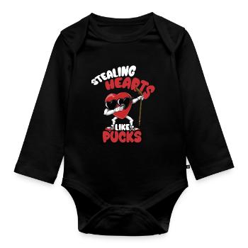 Stealing hearts like Pucks Funny Kids Boys - Organic Longsleeve Baby Bodysuit - black - Front