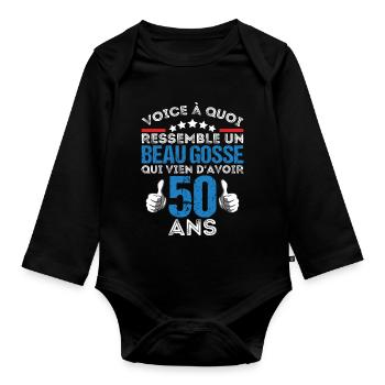 Voici à quoi ressemble un beau gosse anniv 50 ans - Body Bébé bio manches longues - noir - Devant