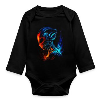 Cool Retro Futuristic Alien Fire and Water - Organic Longsleeve Baby Bodysuit - black - Front