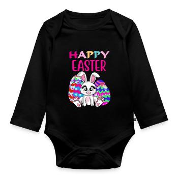 Happy easter, Easter bunny, Easter eggs, sayings - Organic Longsleeve Baby Bodysuit - black - Front
