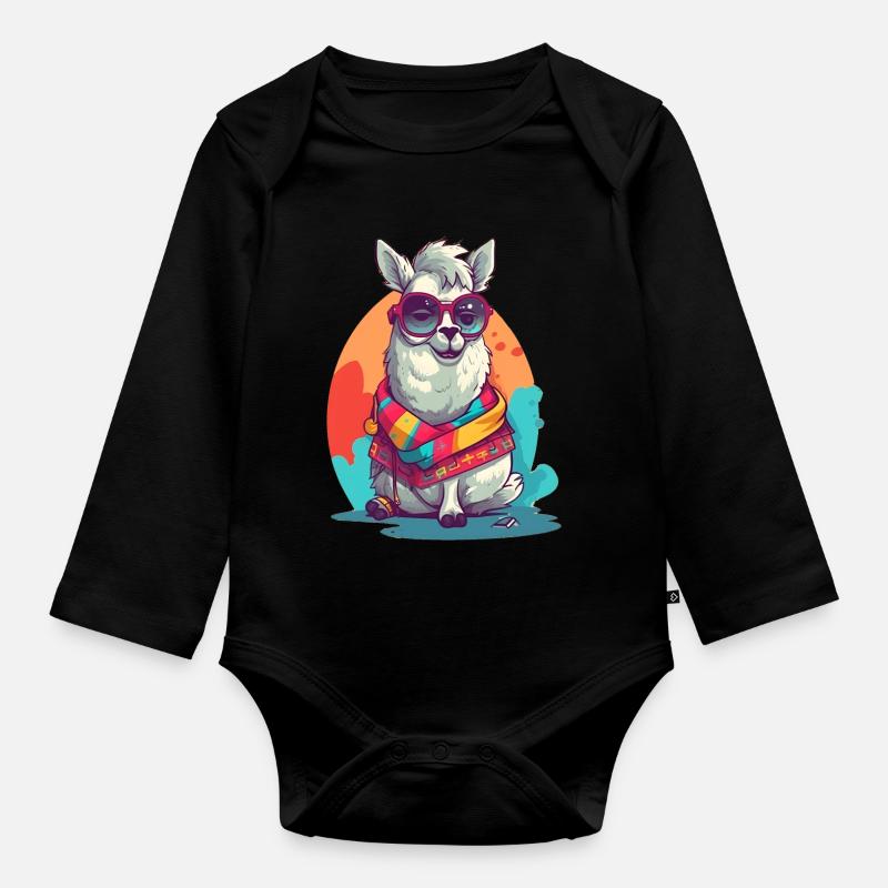 Pas de drame, juste du lama ! - Body Bébé bio manches longues - noir