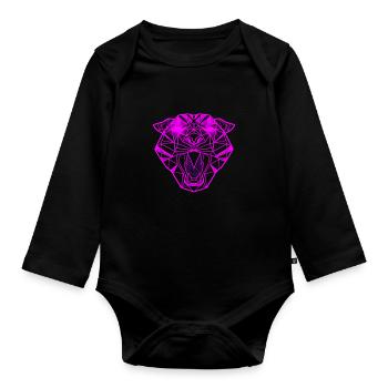 Pink tiger geometric line art design - Organic Longsleeve Baby Bodysuit - black - Front
