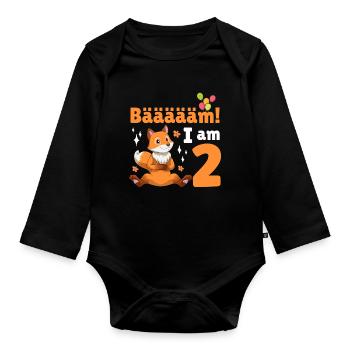 2Nd Birthday Fox Themed Birthday Party 2 Years Old - Organic Longsleeve Baby Bodysuit - black - Front