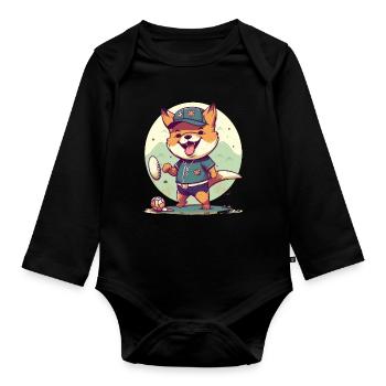 Baseball sportif japonais Shiba Inu - Body Bébé bio manches longues - noir - Devant