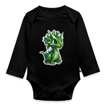 Bébé dragon, mignon, heureux, souriant - Body Bébé bio manches longues - noir - Devant