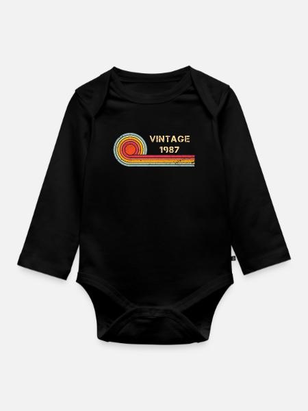 Vintage 1987 birthday retro design - Organic Longsleeve Baby Bodysuit - black