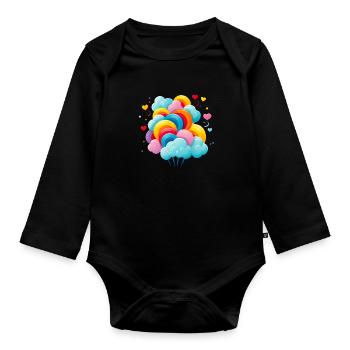 bunte Zuckerwatte Wolken - Baby Bio-Langarm-Body - Schwarz - Vorne