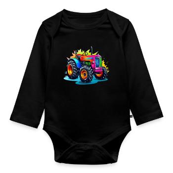 Tractor in bright colors - Organic Longsleeve Baby Bodysuit - black - Front