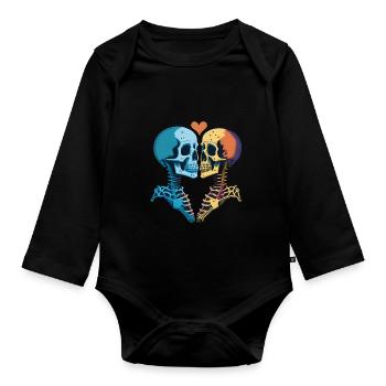 Küssende Romantische Skelette - Baby Bio-Langarm-Body - Schwarz - Vorne