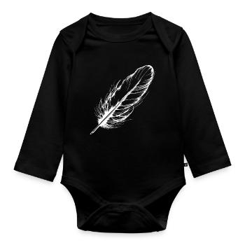 Vogelfeder Hand gezeichnet - Baby Bio-Langarm-Body - Schwarz - Vorne