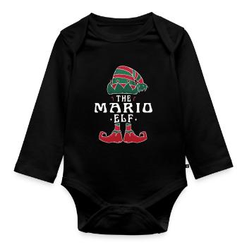 Mario Elf Family Matching Group Christmas Mom Dad - Organic Longsleeve Baby Bodysuit - black - Front