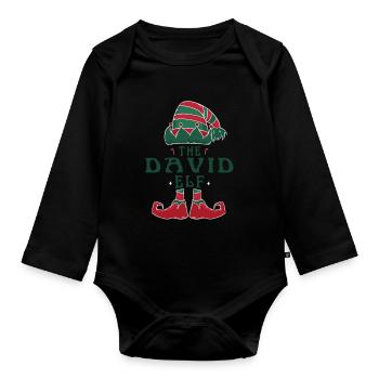 David Elf personnalisé nom Noël famille - Body Bébé bio manches longues - noir - Devant